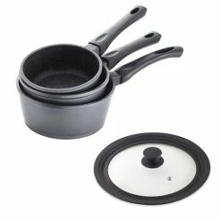 Lot 3 Casseroles Dur Comme La Pierre 16,18 Et 20 Cm Et Couvercle Multi-diamètres