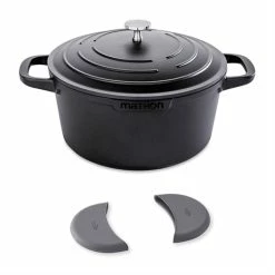 Lot Cocotte Légère Ronde En Fonte D'aluminium 24 Cm Et Deux Maniques En Silicone