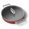 Smeg Sauteuse Aluminium Antiadhésive 28 Cm Rouge Mat Avec Couvercle En Verre Trempé