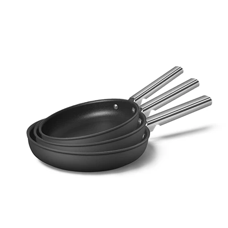 Smeg Set De 3 Poêles Aluminium Antiadhésives Noir Mat 3 Smeg Set De 3 Poêles Aluminium Antiadhésives Noir Mat