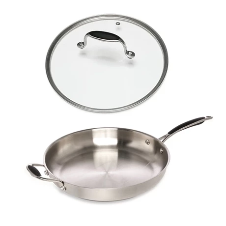 Lot Poêle Tout Inox Et Couvercle Verre 32 Cm Excell'Inox 3 Lot Poêle Tout Inox Et Couvercle Verre 32 Cm Excell'Inox