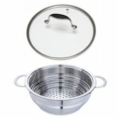Lot Panier Vapeur Multidiamètre Et Couvercle En Verre Excell'Inox 24 Cm