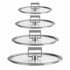 4 Couvercles Verre Poignée Carrée Strate 14 à 20 Cm