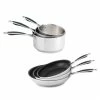 Batterie De Cuisine Excell'inox 3 Poêles Inox Revêtu Et 3 Casseroles Inox