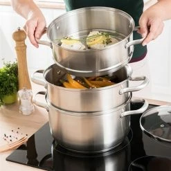 Cuiseur Vapeur Inox 26 Cm 2 Paniers -de Buyer Soldes Magasin 279165 1 4 Cuiseur vapeur inox 26 cm 2 paniers Mathon