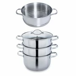 Lot Cuiseur Vapeur Inox 2 Paniers Et Panier Vapeur Supplémentaire 26 Cm