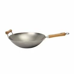 Wok Fond Plat Tôle Acier Blanche 2 Poignées 36 Cm Be A Wok Star