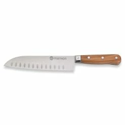 Couteau Santoku Bois D'olivier Lame Inox 17 Cm