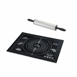 Lot Tapis De Pâtisserie Multi-diamètres Et Rouleau Anti-adhérent 45 Cm