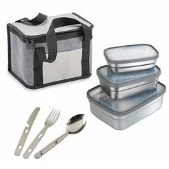 Kit Sac Isotherme, Set De Couverts Et 3 Lunch Box En Inox