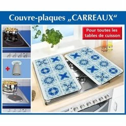 Set 2 Couvre-plaques Carreaux Bleus -de Buyer Soldes Magasin 623001 3 3 Set 2 couvre plaques carreaux bleus Wenko by Maximex