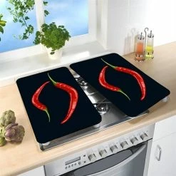 Set De 2 Couvre Plaques Protection Motifs Piments